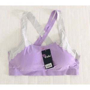 Calie | Youth Girls Bralette Bra Size S Purple Padded Criss Cross Stretch Cutout